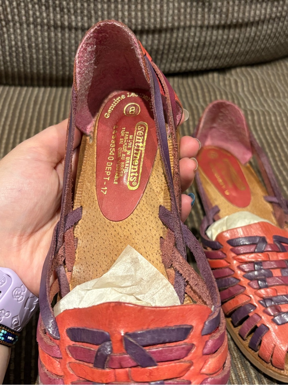 Pink & Purple Woven Leather Huarache Flats - Picture 6 of 10